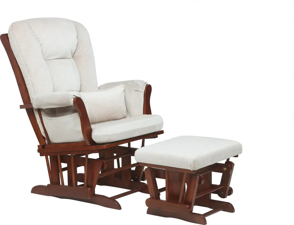 2026 NewAFG Alice Glider and Ottoman with Pillow. Espresso Finish with Beige Cushions
