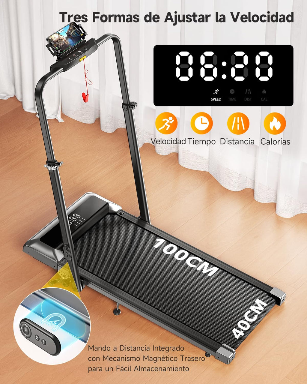 2026 Cinta de correr plegable 6 en 1 con inclinación 1 % / 6 % / 12 %, pasamanos telescópicos ajustables, 2,5 HP, 12 km/h, pantalla LED, mando y app