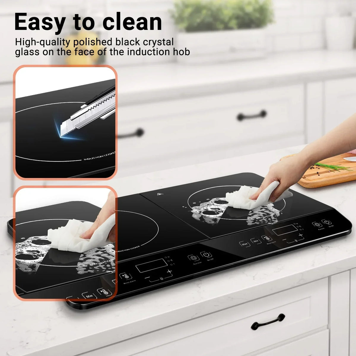 2026 NewAobosi Double Induction Cooktop with 2 Burners, 1800W Electric Stove Cooktop with Sensor Touch, 10 Temperature 9 Power Settings