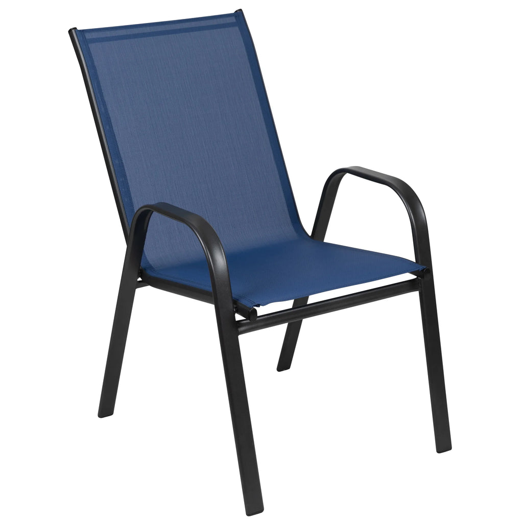2026 NewBizChair 5 Pack Black Outdoor Stack Chair with Flex Comfort Material and Metal Frame