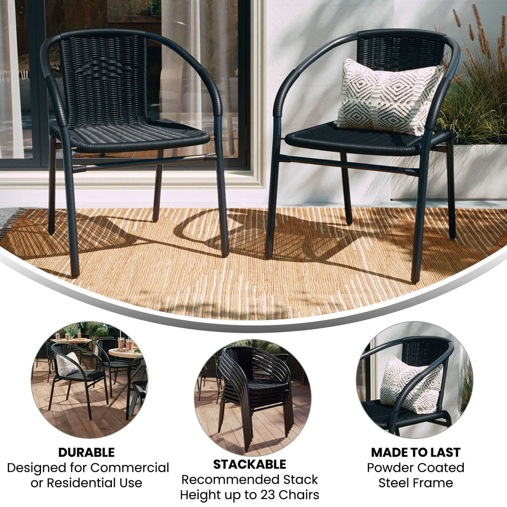 2026 NewEmma + Oliver Indoor/Outdoor Stacking Rattan Restaurant Patio Chairs, Set of 2, Gray