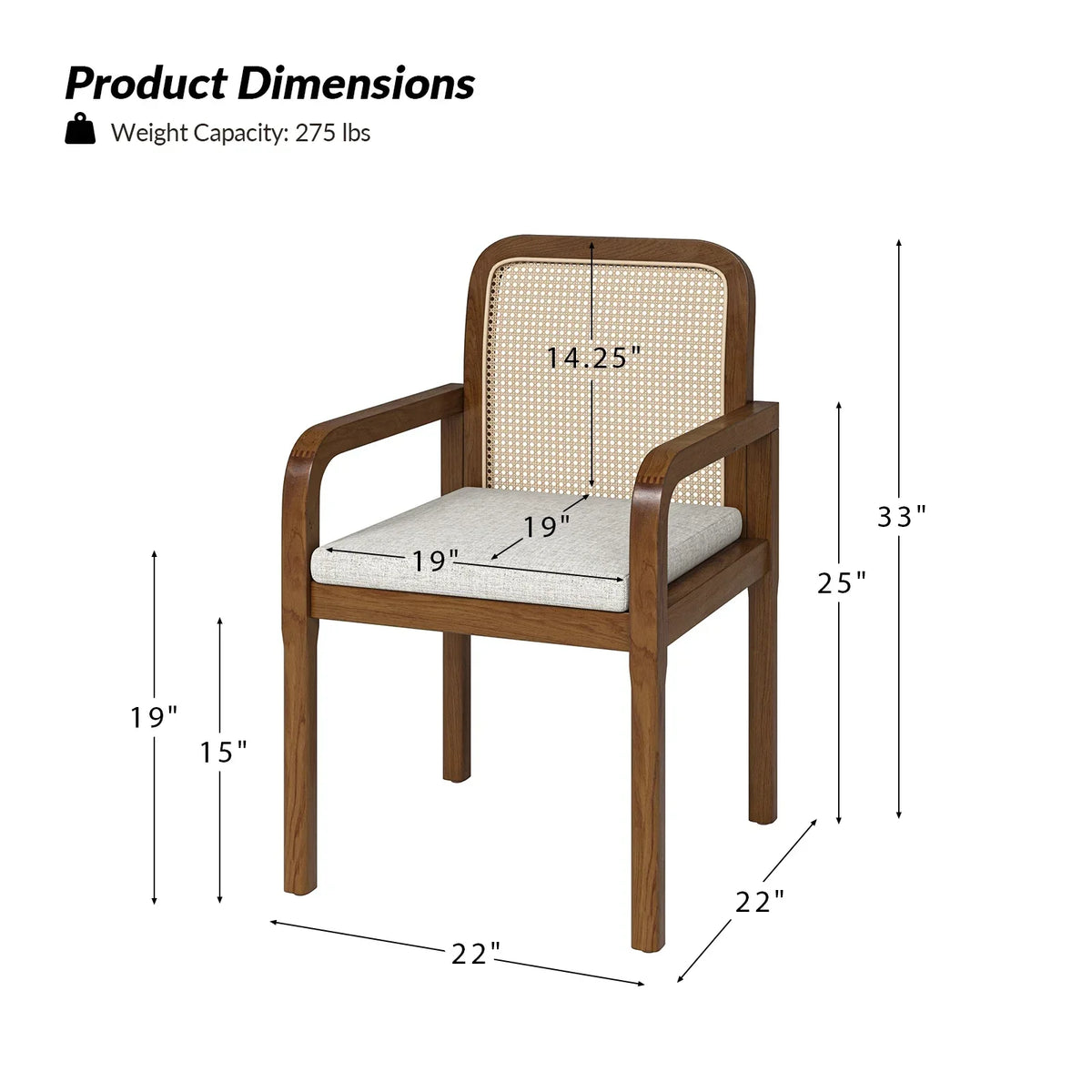 2026 NewRattan Dining Chairs Set of 2 Wooden Armchairs Removable Cushion Home Kitchen Restaurant Acorn
