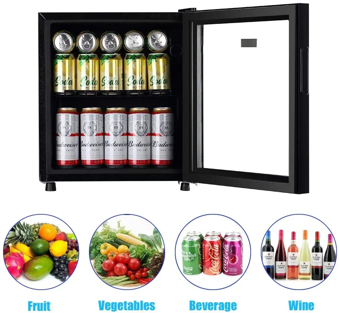 2026 NewWANAI Compact Beverage Refrigerator, 100 Can Capacity, Glass Door, Black Stainless Steel