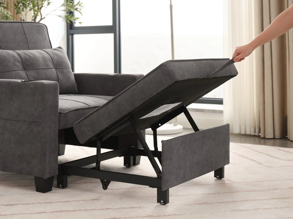 2026 NewConvertible Futon Sofa Bed, 3-in-1 Multi-Functional Sleeper Chair Bed with USB Ports, Adjustable Backrest Recliner,for Living Room Bedroom Small Space, Tech Cloth, Dark Grey