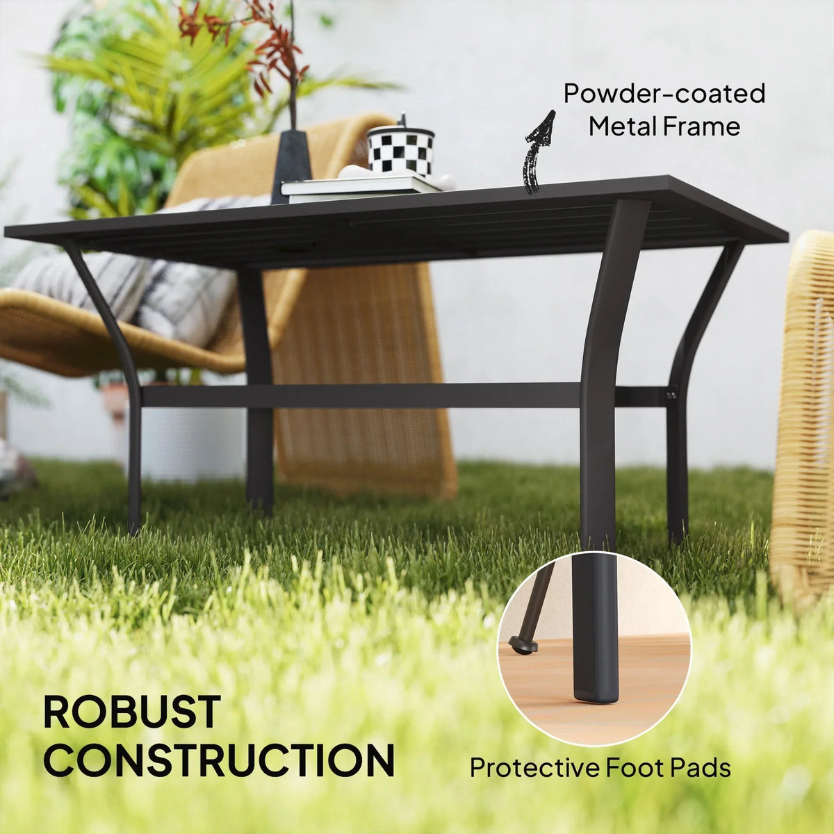2026 NewOutsunny Outdoor Coffee Table, All-Weather Rectangle Patio Coffee Table with Slatted Tabletop for Outside, Patio, Brown