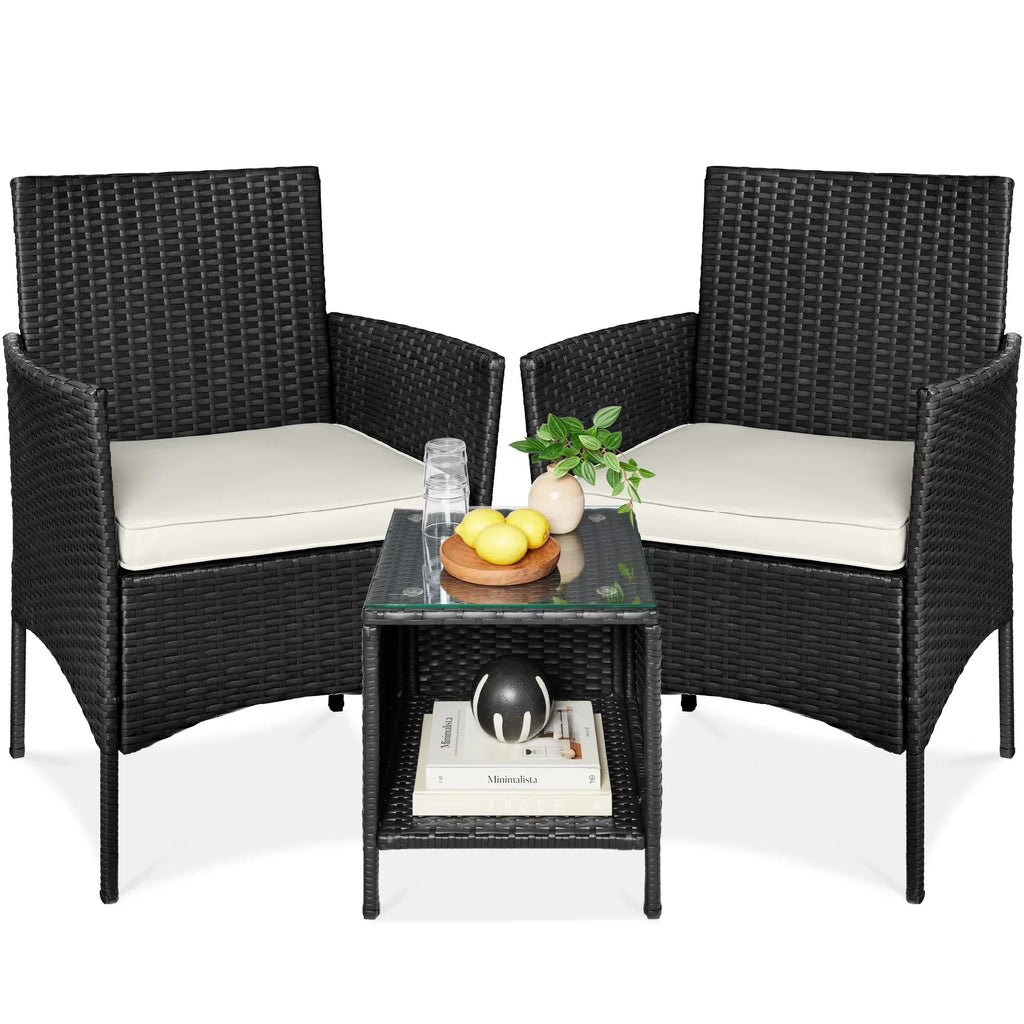 2026 NewBest Choice Products 3-Piece Outdoor Wicker Conversation Patio Bistro Set, w/ 2 Chairs, Table - Gray/Navy