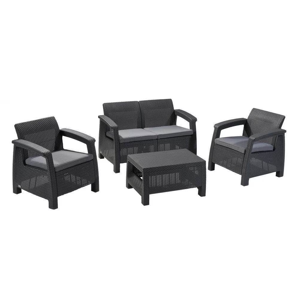 2026 NewKeter Corfu All Weather Resin 4 Piece Patio Conversation Set, Graphite