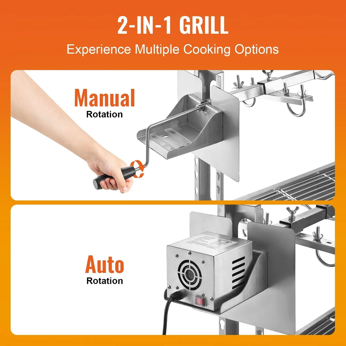 2026 NewVEVOR Rotisserie Grill with Windscreen, BBQ Whole Pig Lamb Goat Charcoal Spit Grill, 46 Inch 132 Lbs Capacity, Electric 52W Motor Stainless Steel Roaster with Lockable Wheels, for Camping Outdoor