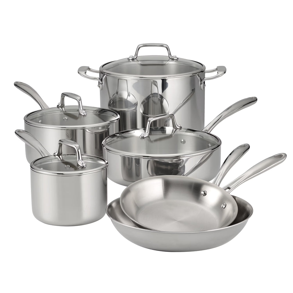 2026 NewTramontina 14-Piece Tri-Ply Clad Stainless Steel Cookware Set, with Glass Lids