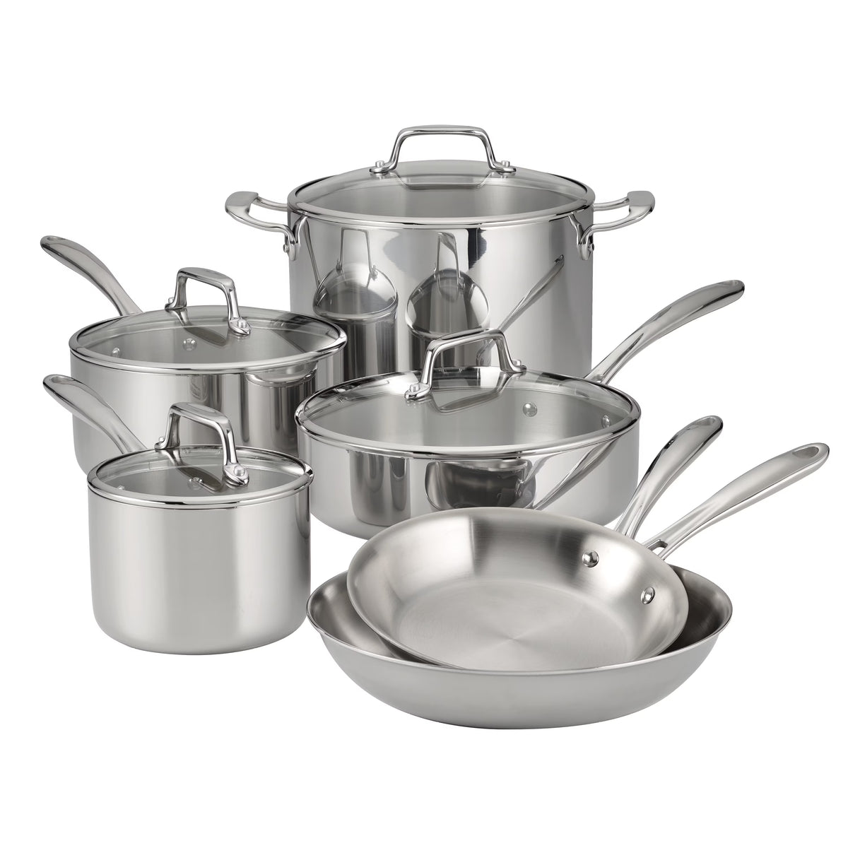 2026 NewTramontina 14-Piece Tri-Ply Clad Stainless Steel Cookware Set, with Glass Lids