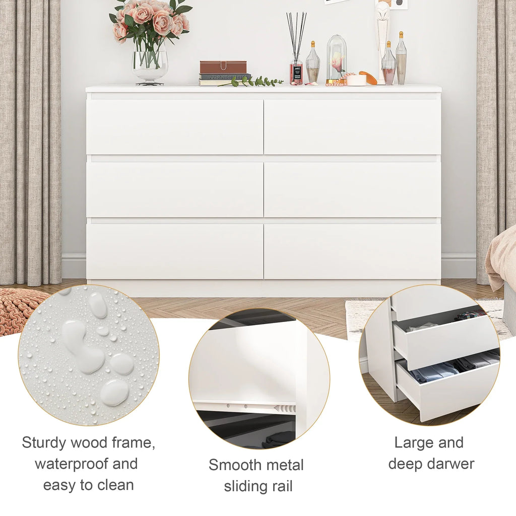 2026 NewResenkos Modern Mid Century 6 Drawer Wide Dressers Chests for Bedroom, Chest of Drawer Organizer Grey