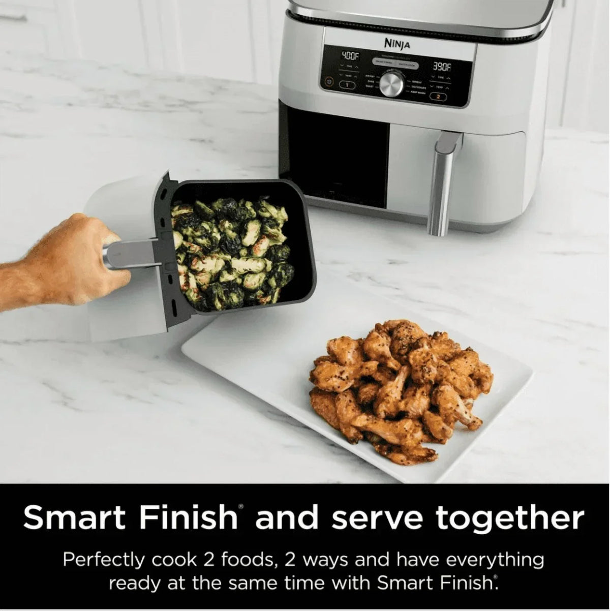 2026 NewNinja Foodi 6-in-1, 8 Quart 2-Basket Air Fryer with DualZone Technology -White