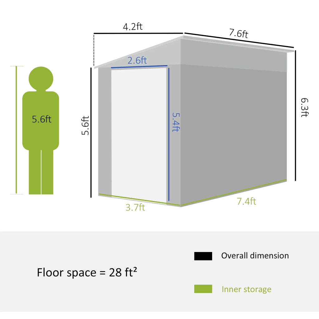2026 NewOutsunny 4' x 7.6' Storage Shed, Galvanized, Locking, Gray