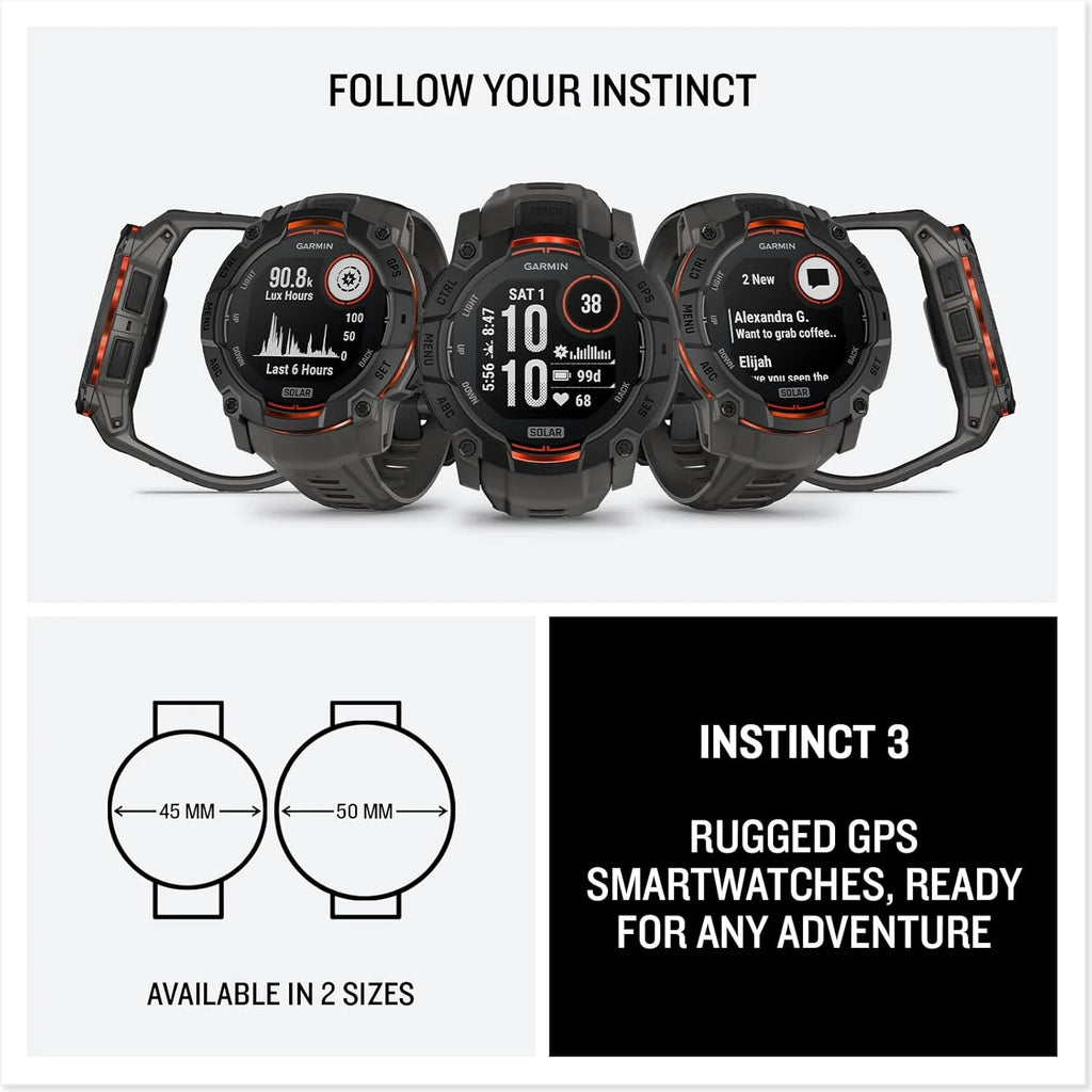 2026 Garmin Instinct 3 GPS 50 mm Reloj inteligente solar, bisel negro