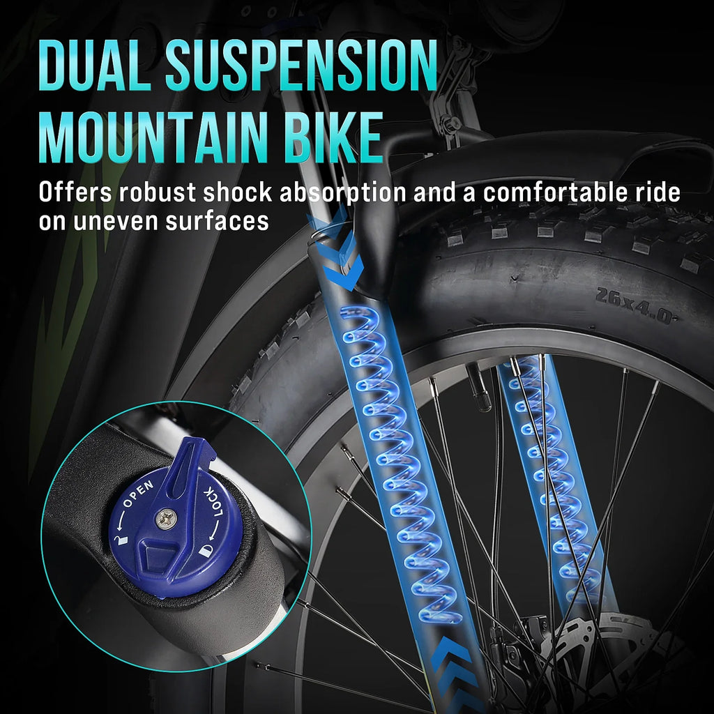 2026 NewElectric Bike for Adults,1000W E Bikes for Men,26" Fat Tire Electric Bikes,48V 17.5AH Battery,28MPH,7 Speed&Dual Hydraulic Disc Brakes,LCD Screen,60Miles Range,Electric Mountain Bicycle