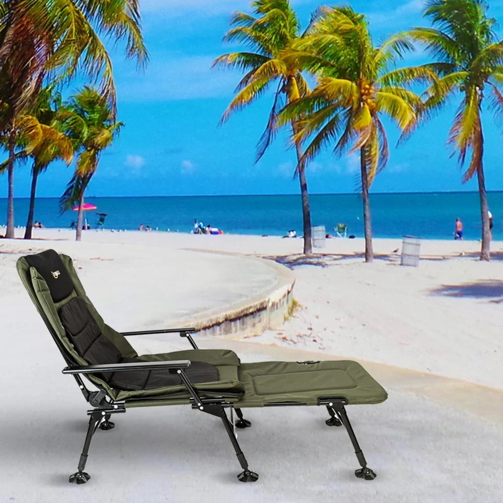 2026 NewVINGLI Oversized Fishing Chair with Footrest Support 440 lbs 160° Adjustable Backrest, Black & Army Green