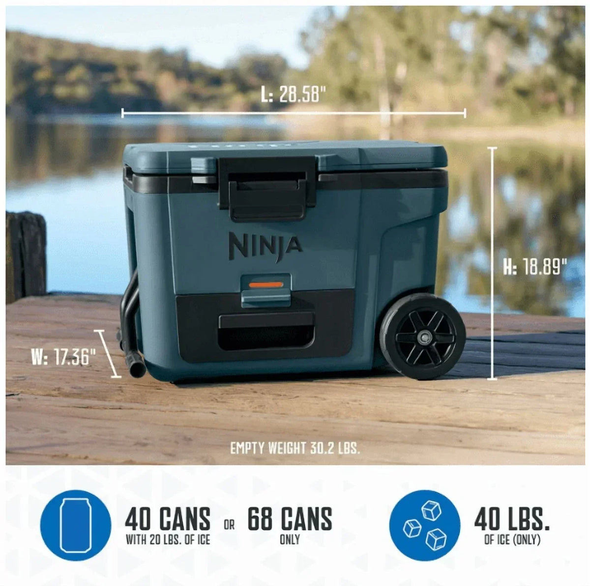 2026 NewNinja | Cooler | FrostVault 45QT Cooler with Wheels | Insulated with Temp Dry Storage Drawer | Keeps Ice Cold for Days | for The Beach, Camping, Picnics & More | Ocean Blue | FB245AOB