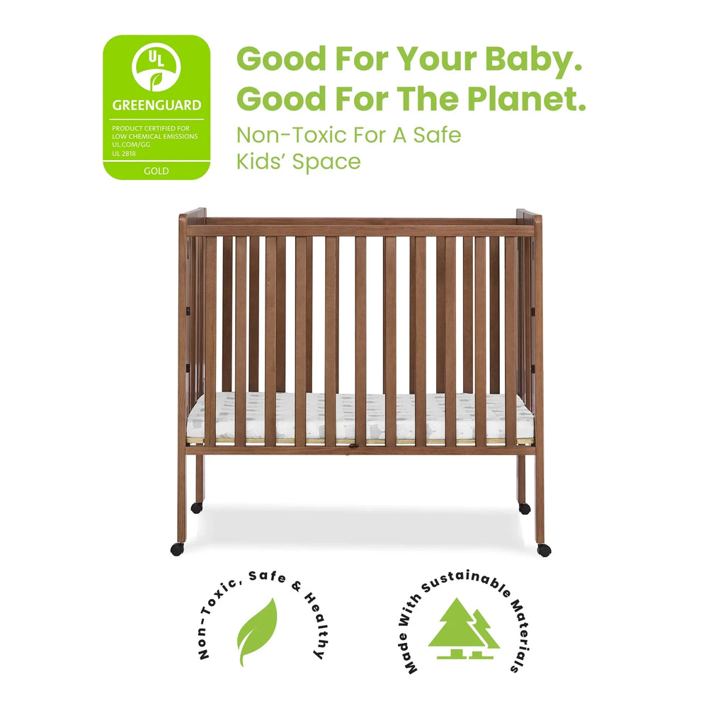 2026 NewDelta Children Lee Portable Folding Mini Crib with 1.5-Inch Mattress - Greenguard Gold Certified, Bianca White