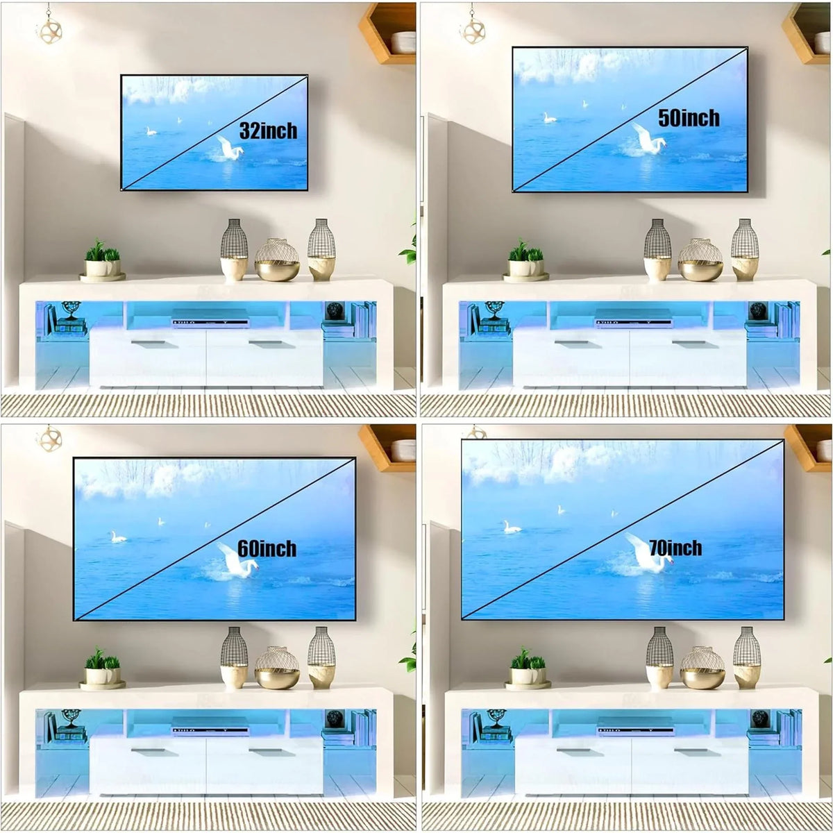 2026 NewPAPROOS TV Stand for TVs up to 70", High Gloss TV Cabinet with LED Light, Modern TV Console Table with Storage Drawers, Media Television Stand Entertainment Center, White