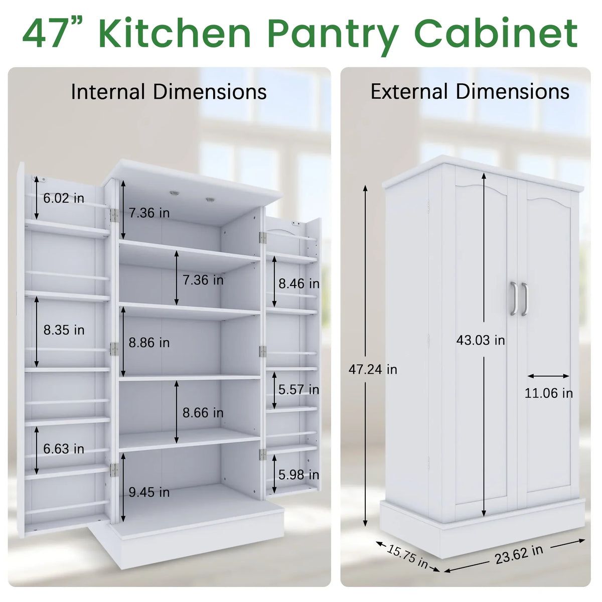 2026 New47 Kitchen Pantry Cabinet, White Buffet Cupboards Sideboard with Doors & Adjustable Shelves, Kitchen