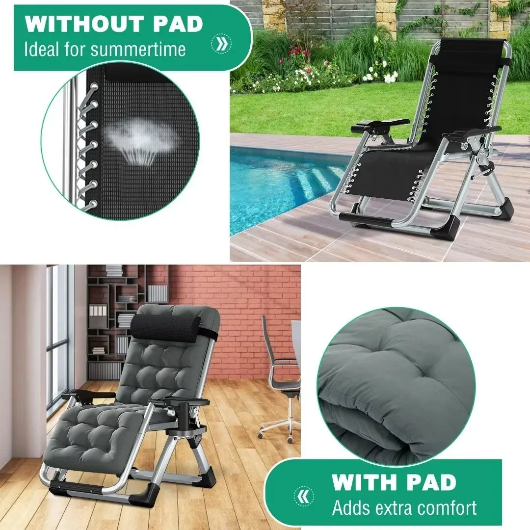 2026 NewNAIZEA 2 Pack Zero Gravity Chair, Foldable Portable Lawn Recliner with Cushion, Headrest, Cup Holder, Black