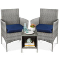 2026 NewBest Choice Products 3-Piece Outdoor Wicker Conversation Patio Bistro Set, w/ 2 Chairs, Table - Gray/Navy