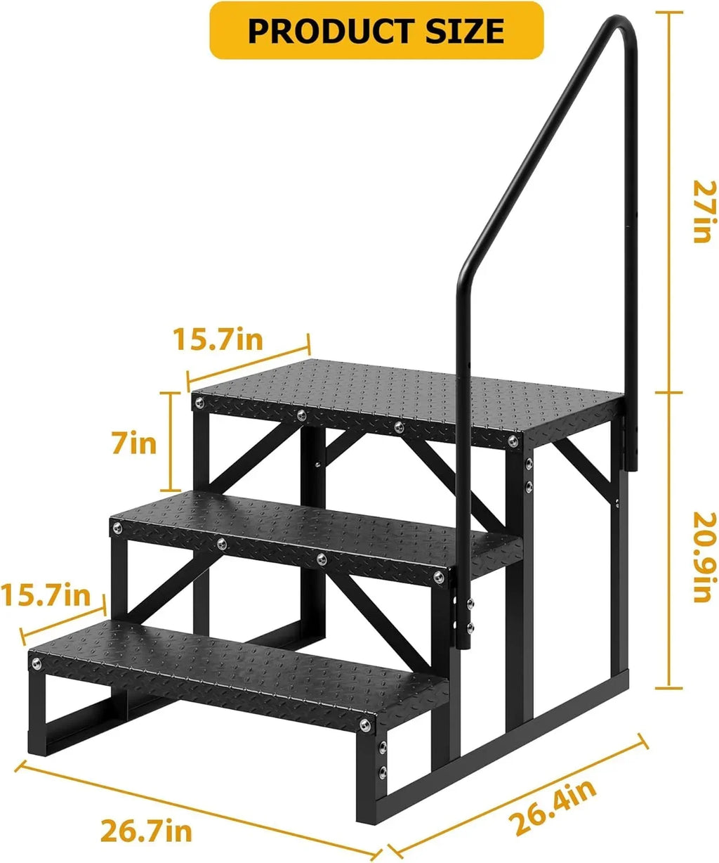 2026 NewGarvee 3 Steps Anti-Slip RV Steps, 26.7 in x 47.9 in, Alloy Steel