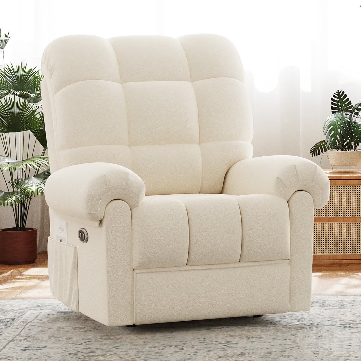 2026 NewPower Recliner Chair,Electric Recline Sofa Chair for Adults with USB Port,Comfy Teddy Fleece Adjustable Cloud Sofa,Tool-Free Setup,Beige White