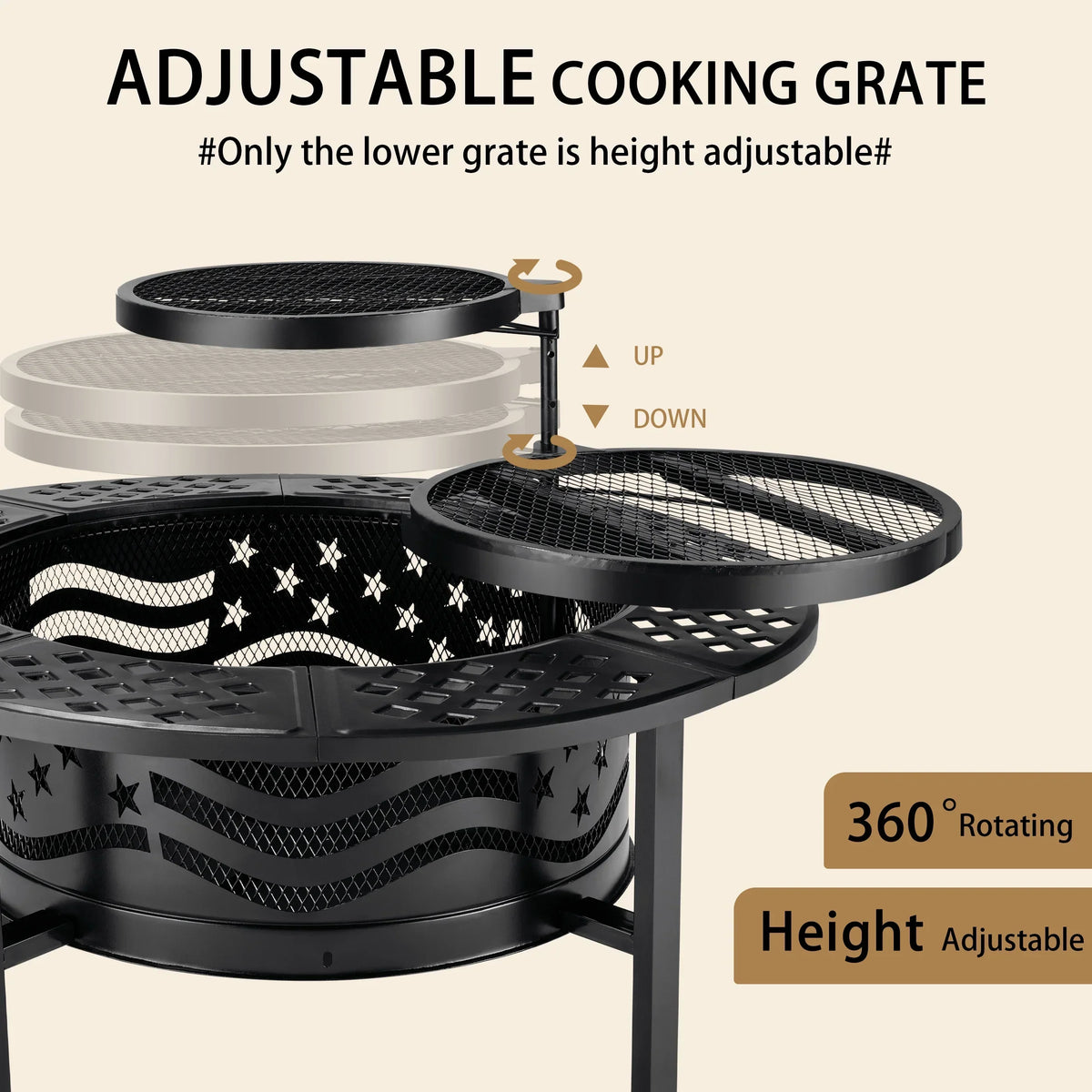 2026 NewTrumanPick Fire Pit for Outside 42" Wood Burning Fire Pit Tables with 2 Adjustable Swivel BBQ Grills, Lid, Poker for Patio Backyard BBQ Ice Storage