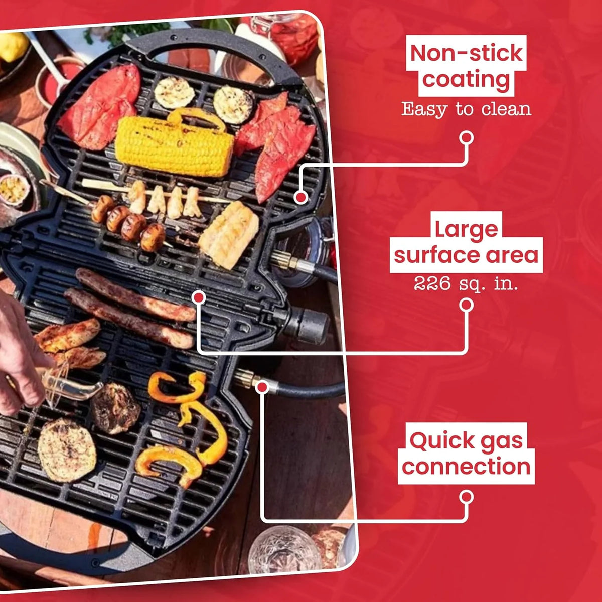 2026 NOMADIQ Parrilla portátil de gas propano | Pequeña, pequeña y ligera barbacoa de mesa | Perfecta para camping, portón trasero, cocina al aire libre, RV, barcos, viajes (parrilla)