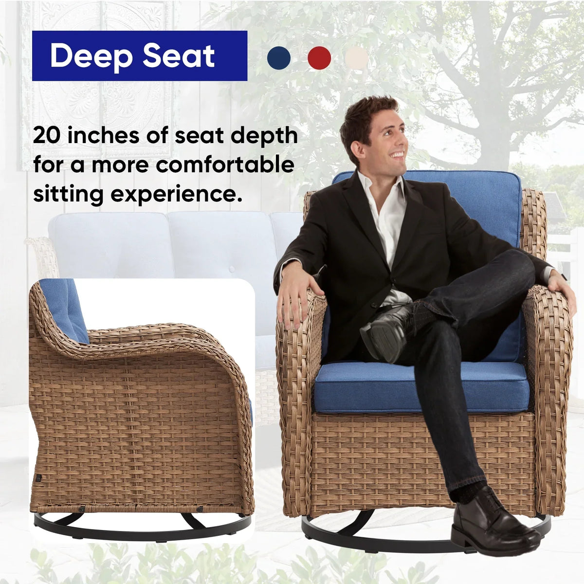 2026 NewPOCASSY 3 Piece Patio Set Outdoor Wicker Glider Rocking and Swivel Chairs with Cushions