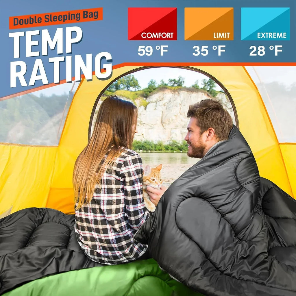 2026 NewDouble Sleeping Bag for Adults Mens with Pillow, XL Queen Size Two Person Sleeping Bag for All Season Camping Hiking Backpacking 2 Person Sleeping Bags for Cold Weather & Warm