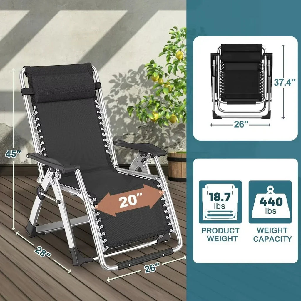 2026 NewNAIZEA 2 Pack Zero Gravity Chair, Foldable Portable Lawn Recliner with Cushion, Headrest, Cup Holder, Black