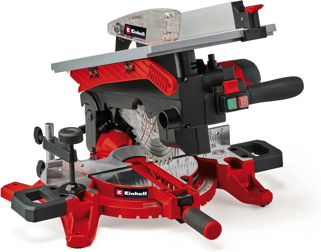 2026 Einhell Sierra ingletadora y tronzadora y mesa TE-MS 216 T (1500W, hoja de sierra de Ø216mm, ancho de corte 120mm, profundidad 55mm, incl. láser de línea de corte, func. de sierra circular de mesa)