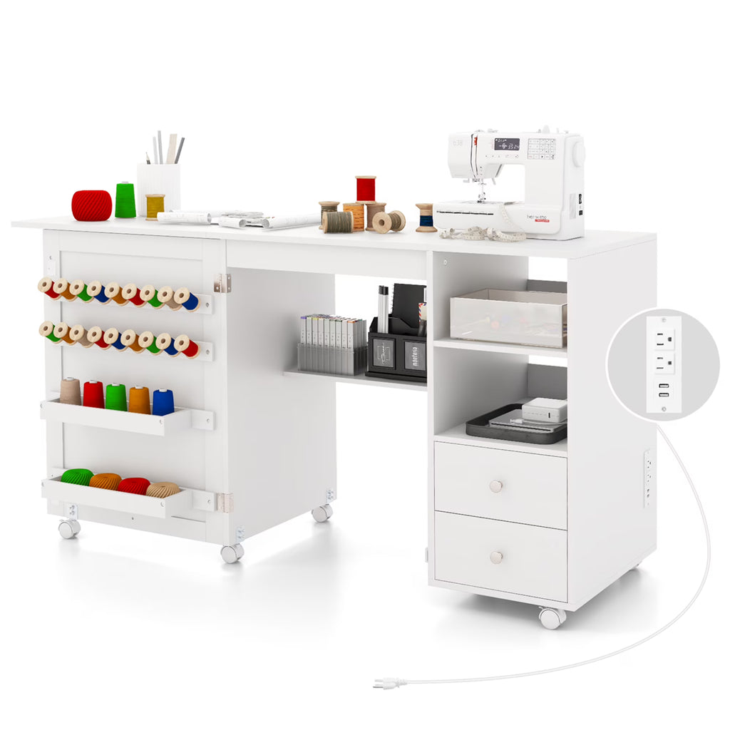 2026 NewCostway Folding Sewing Table Charging Station Multifunctional Sewing Machine Cart Table