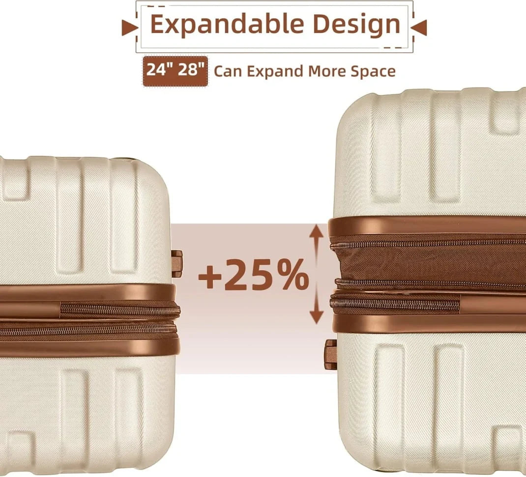 2026 New6-Piece Hardshell Luggage Set with Expandable Spinner Suitcases & TSA Lock, 25% Extra Capacity, Duffel Bag & Toiletry Kit, Cream ABS Suitcases
