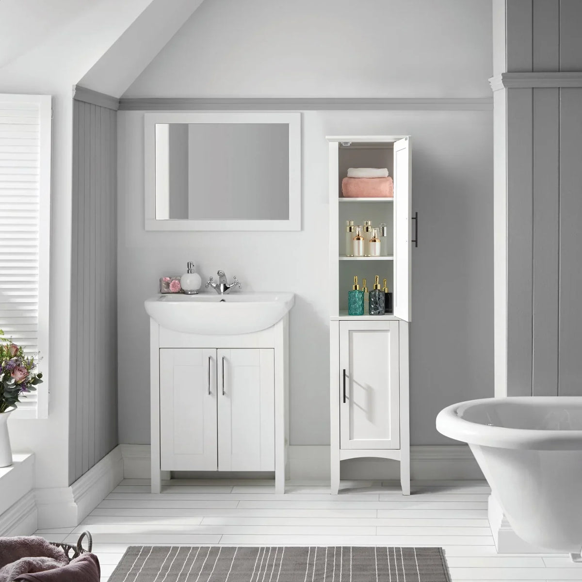 2026 NewKtaxon Bathroom Storage Cabinet Narrow Tall, Freestanding Cabinet Storage Tower with 2 Door, White