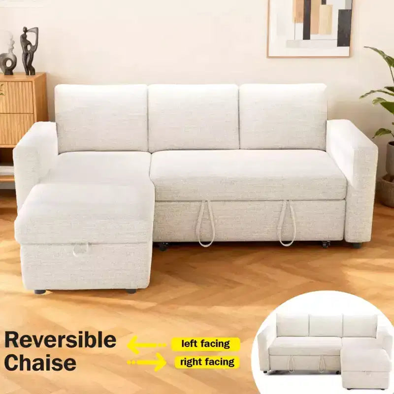 2026 Sofá cama extraíble 2 en 1 con chaise longue de almacenamiento, chenilla y puertos USB