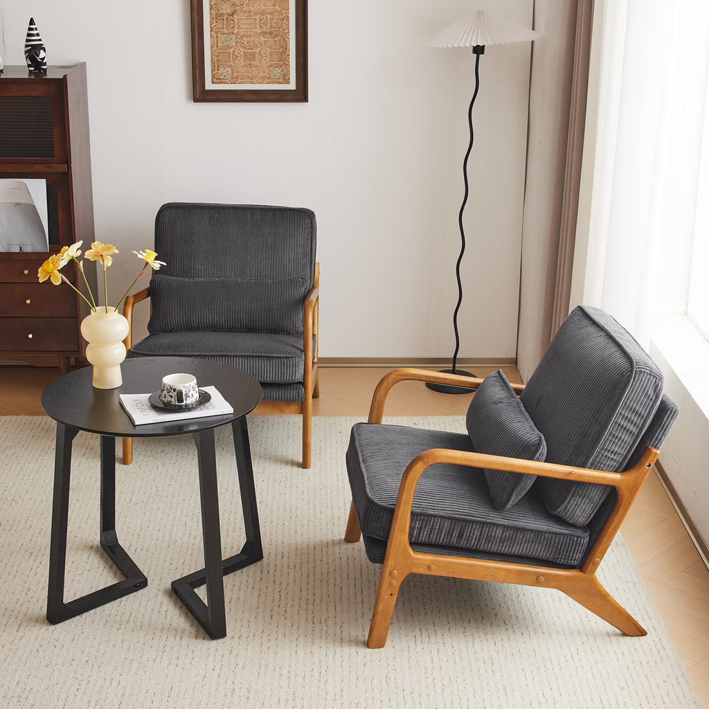 2026 NewKtaxon Accent Chair Corduroy Upholstered Armchair, Reading Club Chair with Pillow and Solid Wood Frame for Living Room Bedroom Furniture Off White