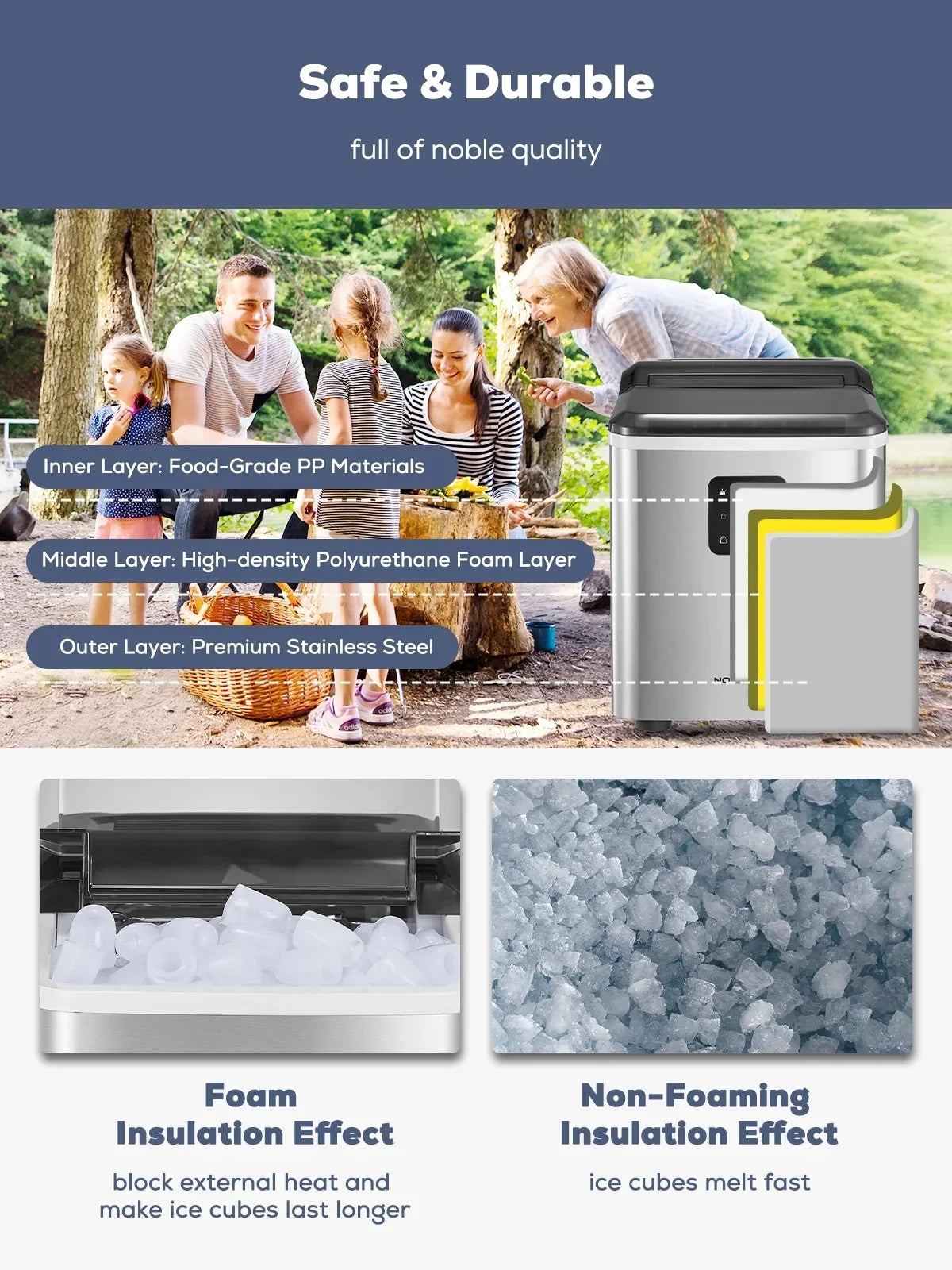 2026 NewStainless Steel Ice Makers Countertop 30lbs in 24h, 9 Bullet Cubes in 5 Mins, 2 Sizes, Self-Clean, FOHERE