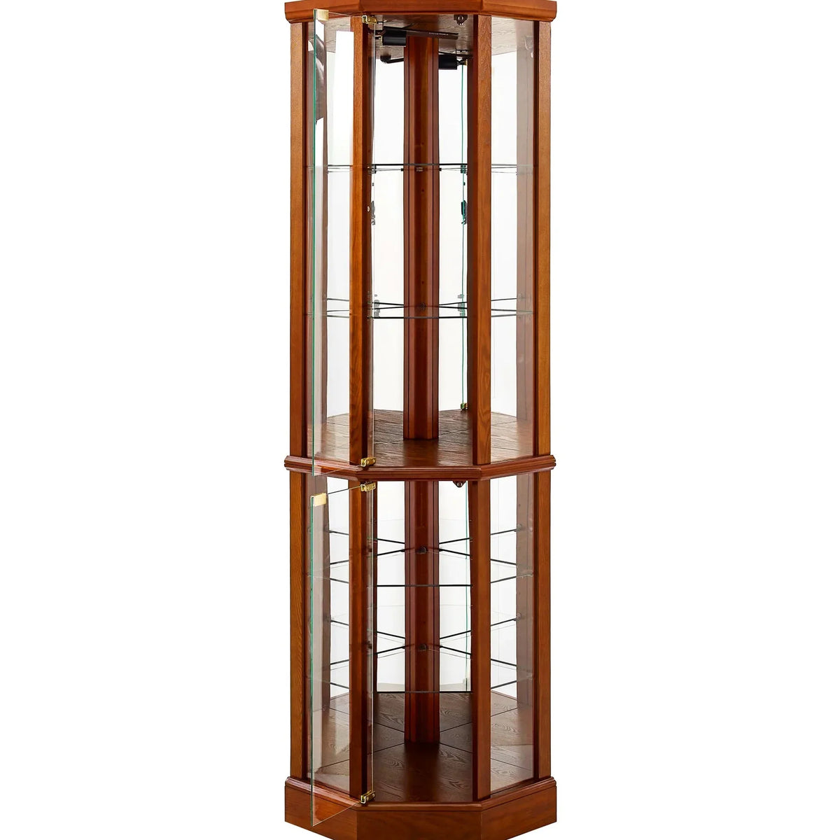2026 NewWalnut Cabinet With 6 Shelves, Adjustable Glass & Mirrored Back Design Shelf Lighted Corner Curio Shelves In