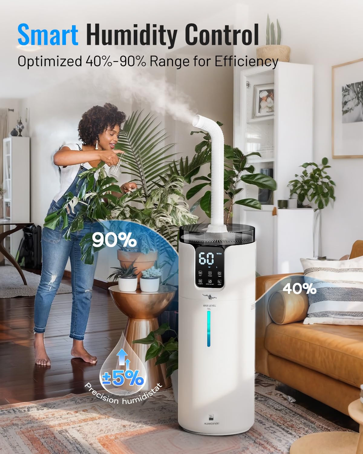 2026 Humidificador de habitación grande de 16 L/4.2 galones – Humidificador Lacidoll para toda la casa para el hogar 1500 pies cuadrados, humidificadores ultrasónicos de niebla fría para dormitorio con