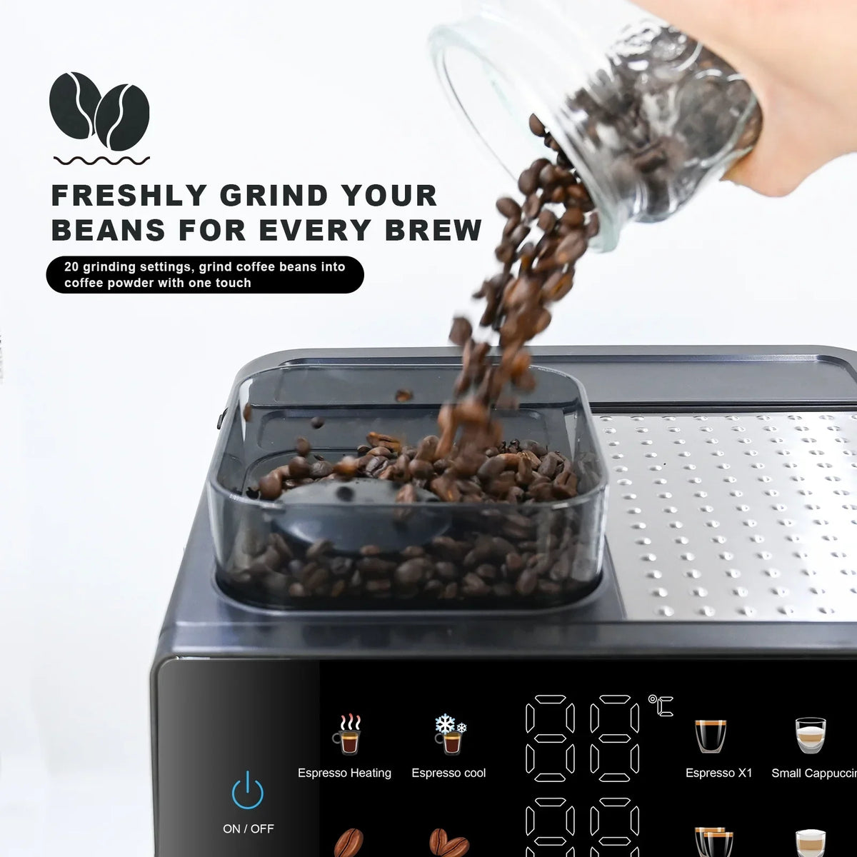 2026 NewBluebow All-in-One Espresso Machine with Grinder, 20-Bar Automatic Coffee Maker, Built-in Milk Frother for Latte & Cappuccino, Single/Double Shot
