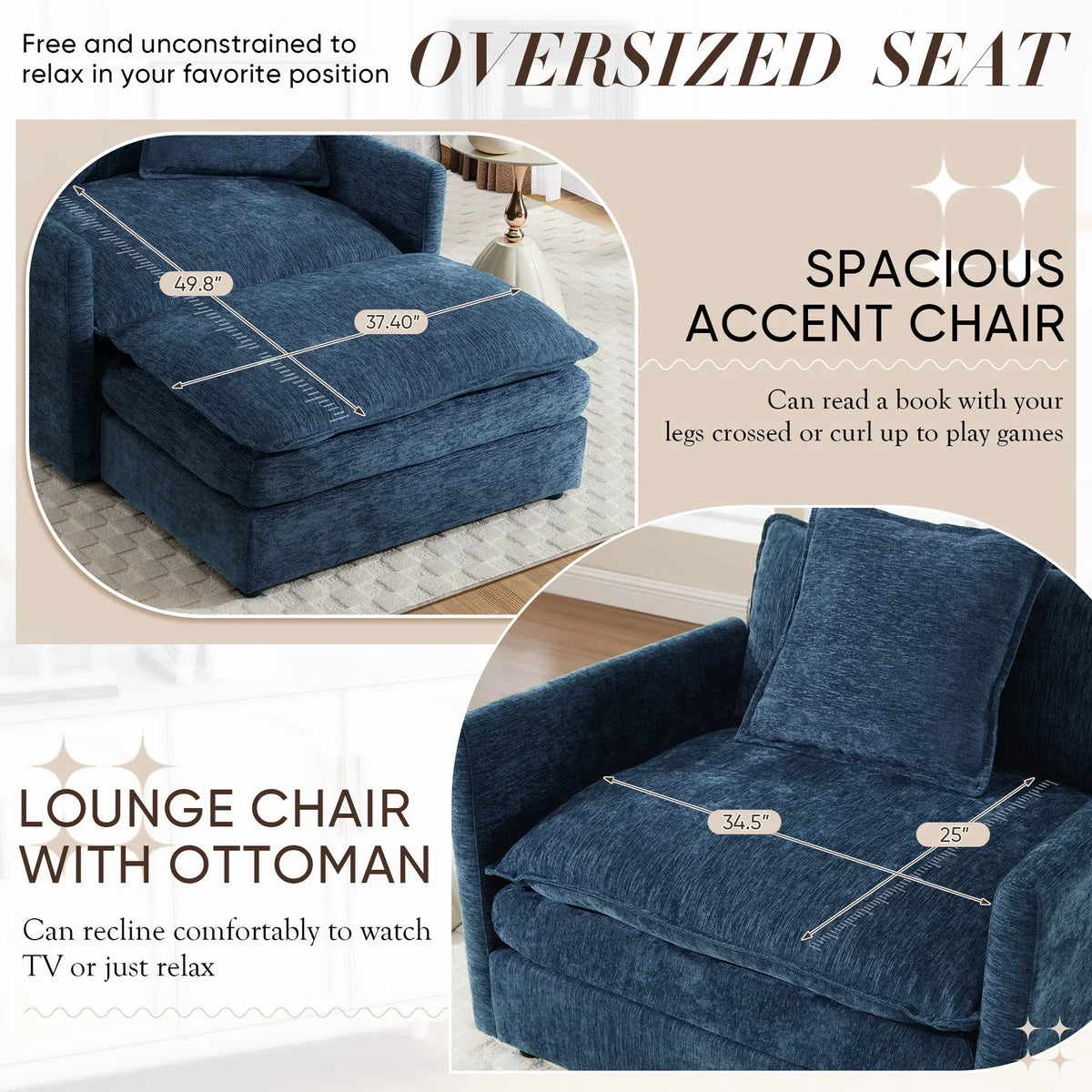 2026 NewMuumblus Oversized Lounge Chair with Ottoman, Cloud Accent Armchair for Living Room, Beige Chenille