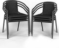 2026 NewELPOSUN Outdoor Dining Chairs Set of 6, Wicker Patio Chairs with Metal Frame, Rattan Indoor-Outdoor Chairs for Bistro, Deck, Backyard, Porch, Restaurant Stack Chair 6 Pack (Black)