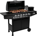 2026 Amig - Barbacoa de gas Fireplus 6 1 de 12,9 kW - Acero inoxidable Negro - Parrilla con ruedas Modelo GRILL-6F - Barbacoa XXL con carro y termómetro - 138x52x103 cm - 7 quemadores y Bandeja lateral