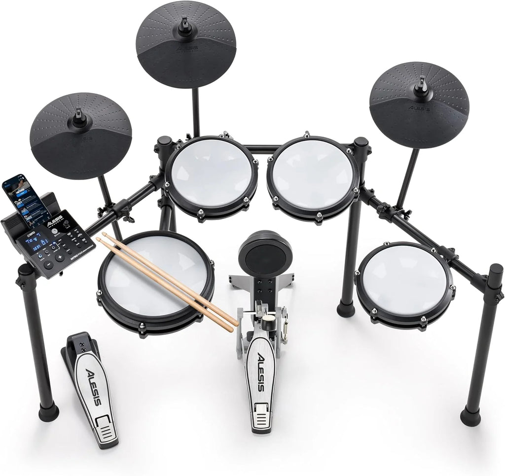2026 Kit Alesis Nitro Max - Batería electrónica compacta con parches de malla silenciosa, caja de doble zona de 10", Bluetooth, 440 sonidos BFD, Drumeo, MIDI USB, pedal de bombo