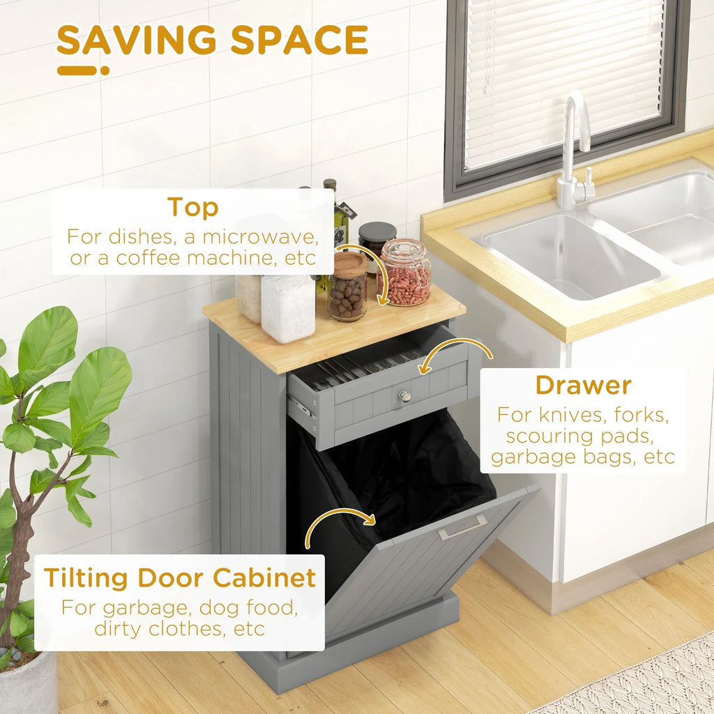 2026 NewHOMCOM Kitchen Tilt Out Trash Bin Cabinet, Free Standing Recycling Cabinet