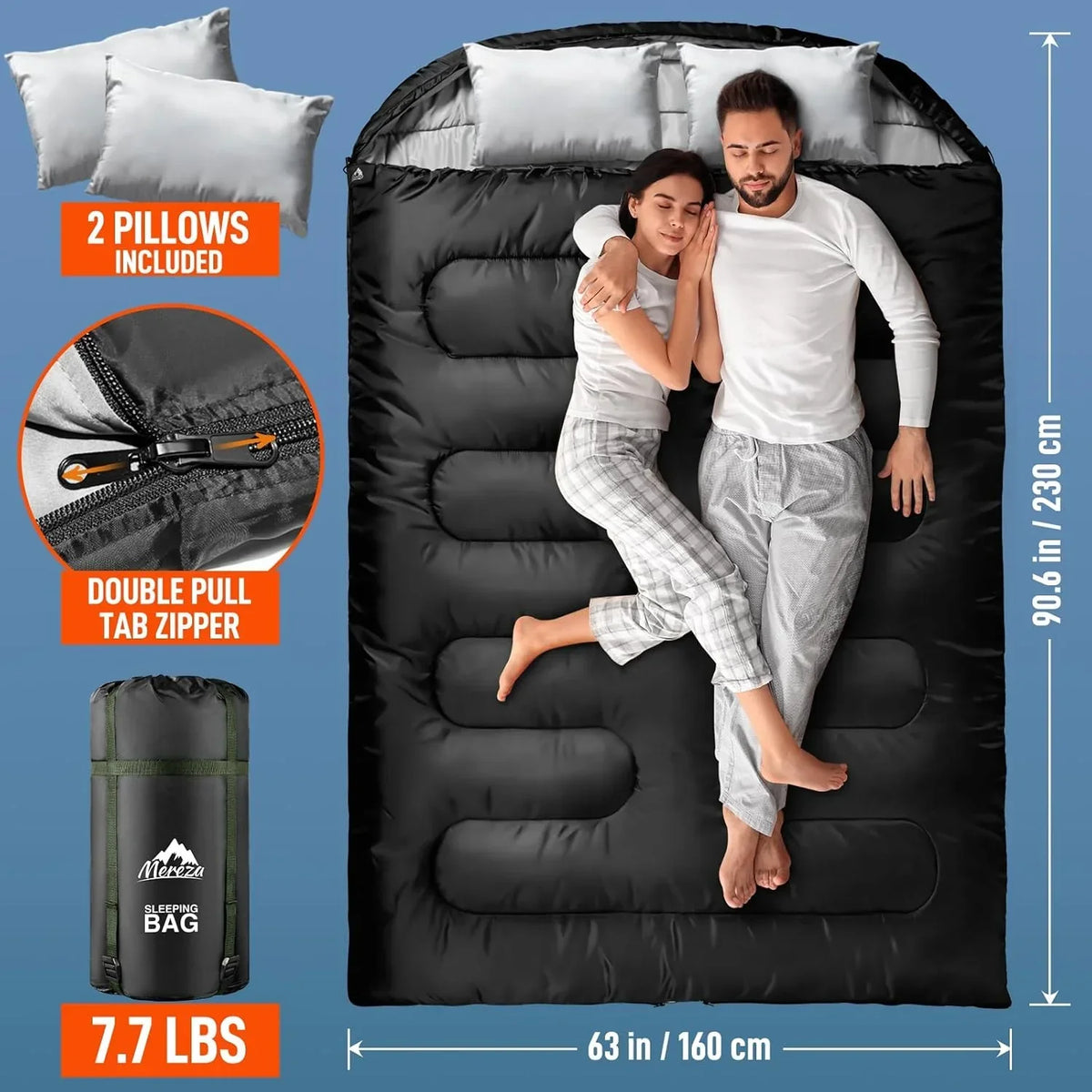 2026 NewDouble Sleeping Bag for Adults Mens with Pillow, XL Queen Size Two Person Sleeping Bag for All Season Camping Hiking Backpacking 2 Person Sleeping Bags for Cold Weather & Warm
