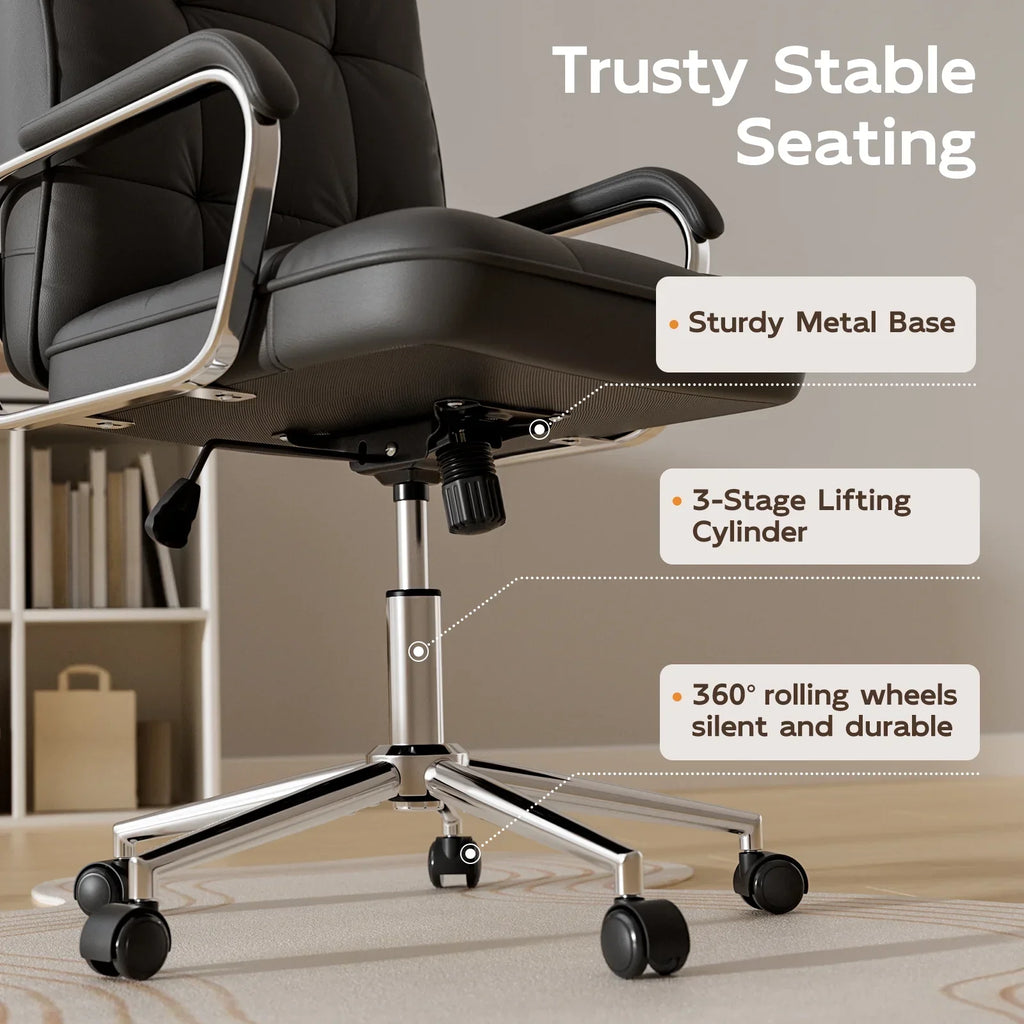 2026 NewSolfway White Office Chair, Swivel Leather Computer Desk Chair with Wheels and Padded Arms, Executive Office Chair for Adults